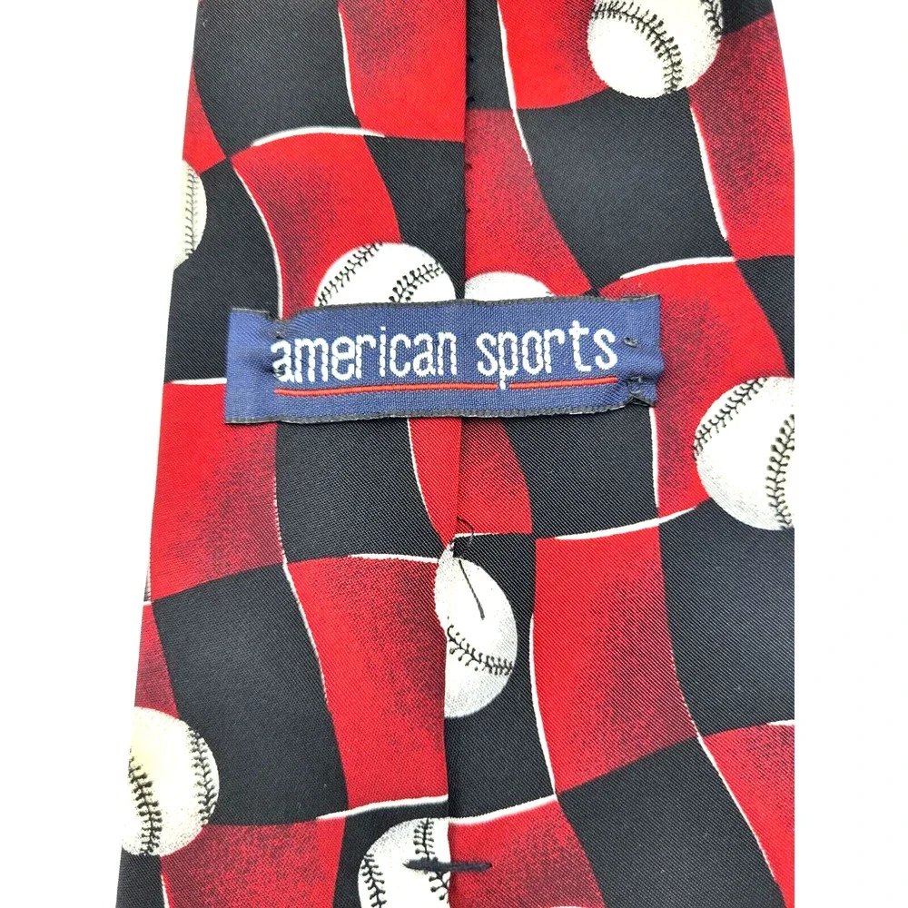 Baseball Themed Men’s Tie American Sports Red White Black 57